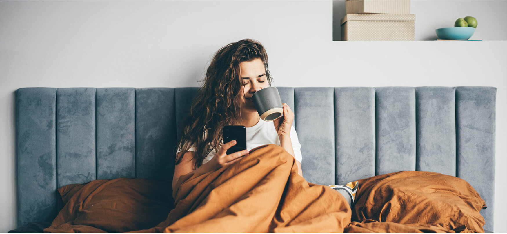 drinking coffee in bed